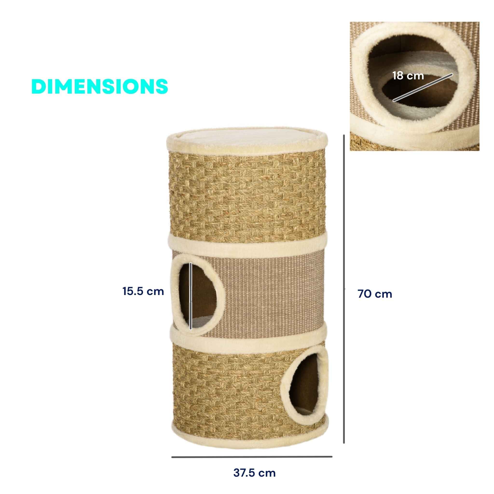 Dimensions for 70cm tall cat scratching barrel