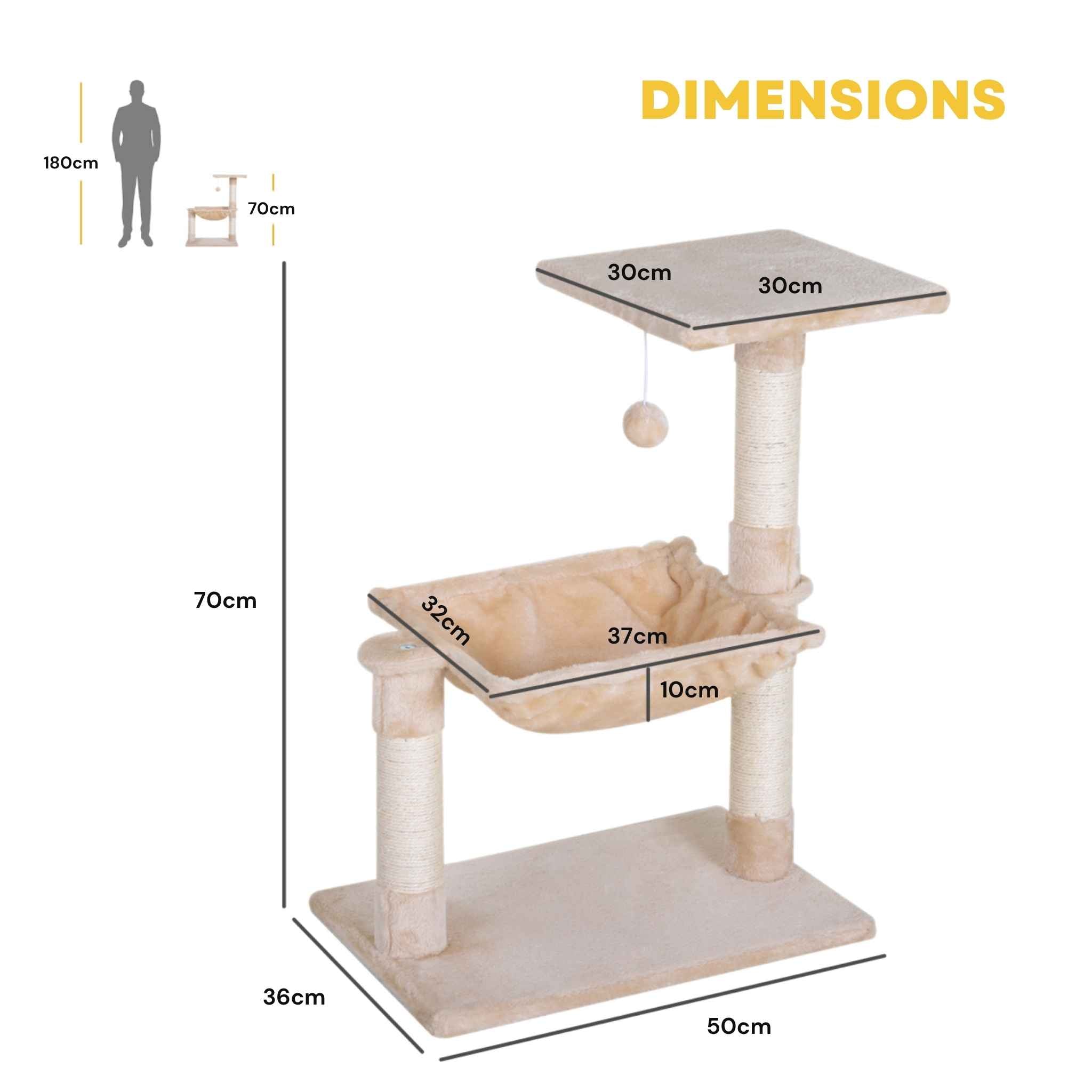 Dimensions for 70cm tall cream cat tree tower