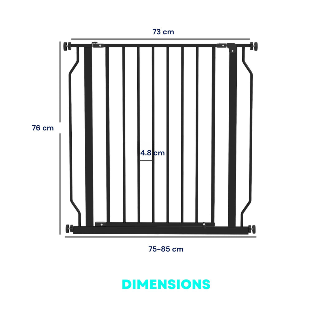 Dimensions for 75-85cm wide black metal pet gate