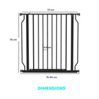 Dimensions for 75-85cm wide black metal pet gate