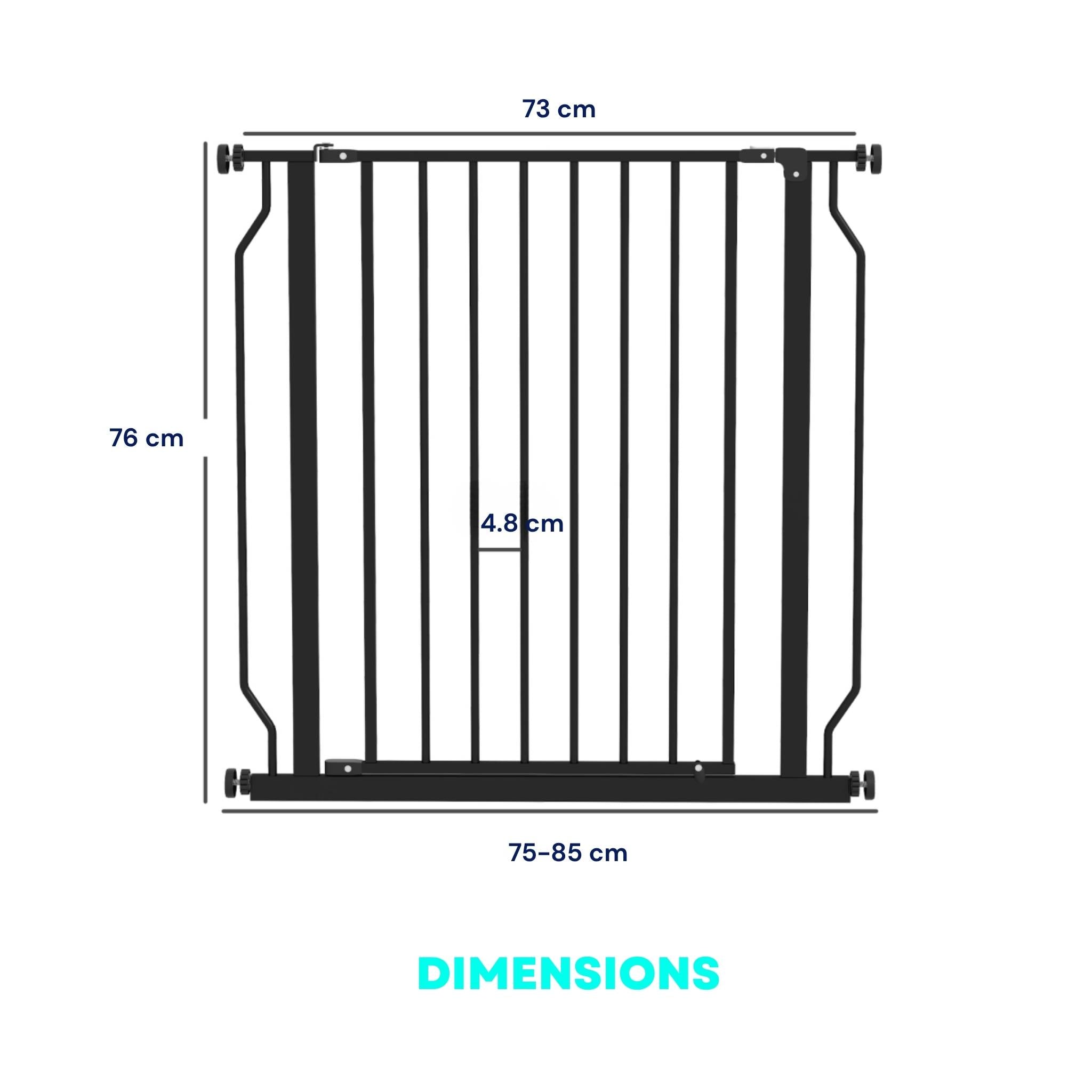 Dimensions for 75-85cm wide black metal pet gate