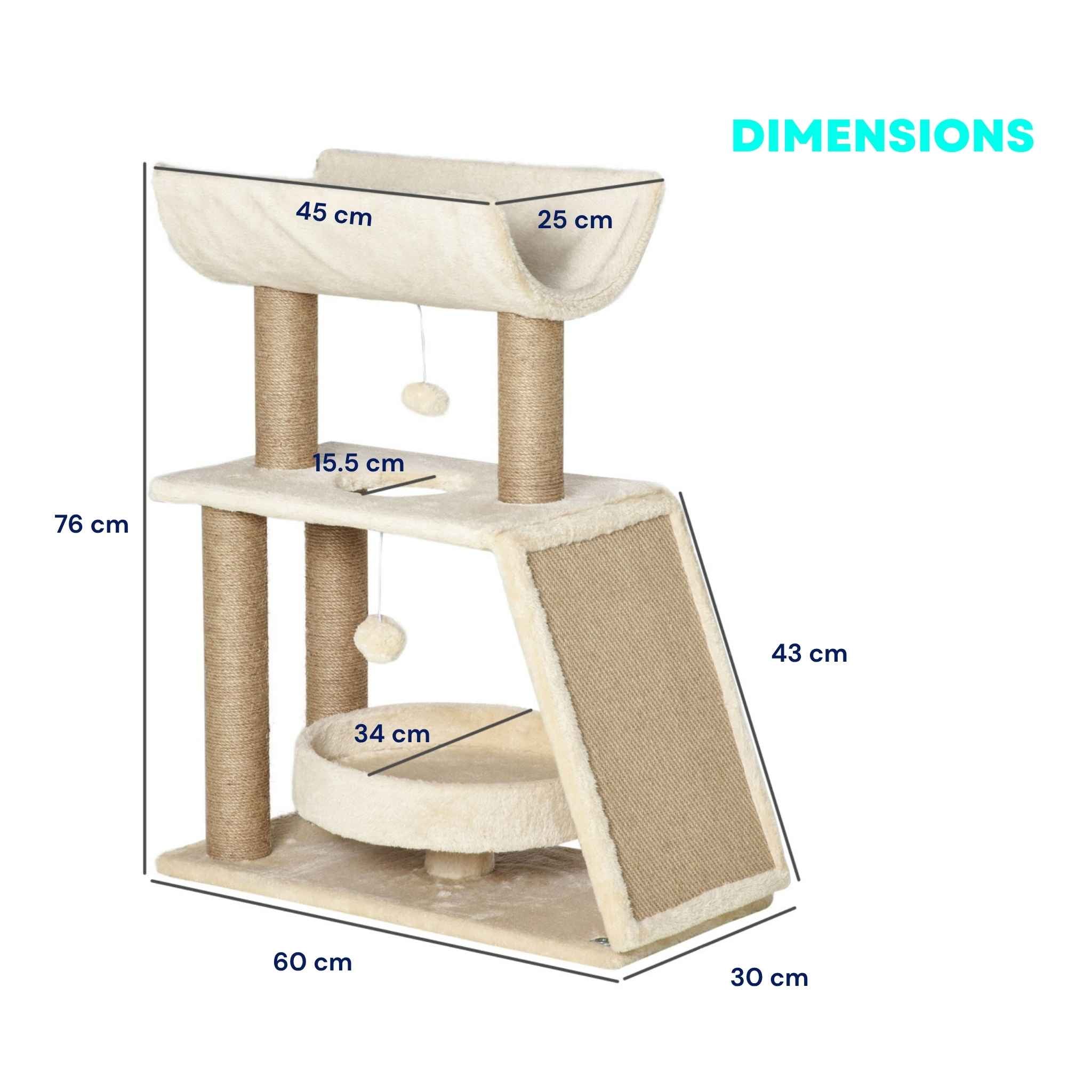 Dimensions for 76cm tall cream cat tree