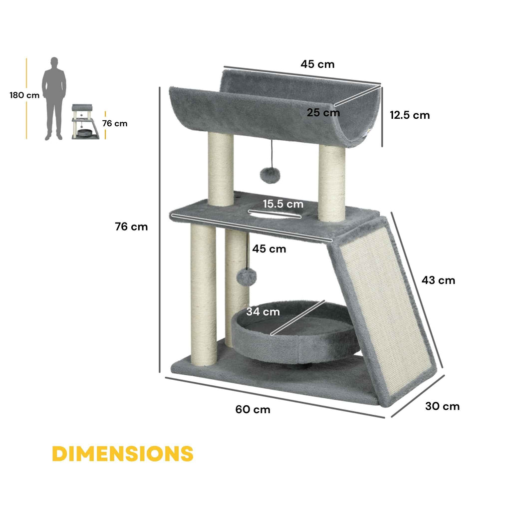 Dimensions for 76 cm tall grey cat scratcher tower