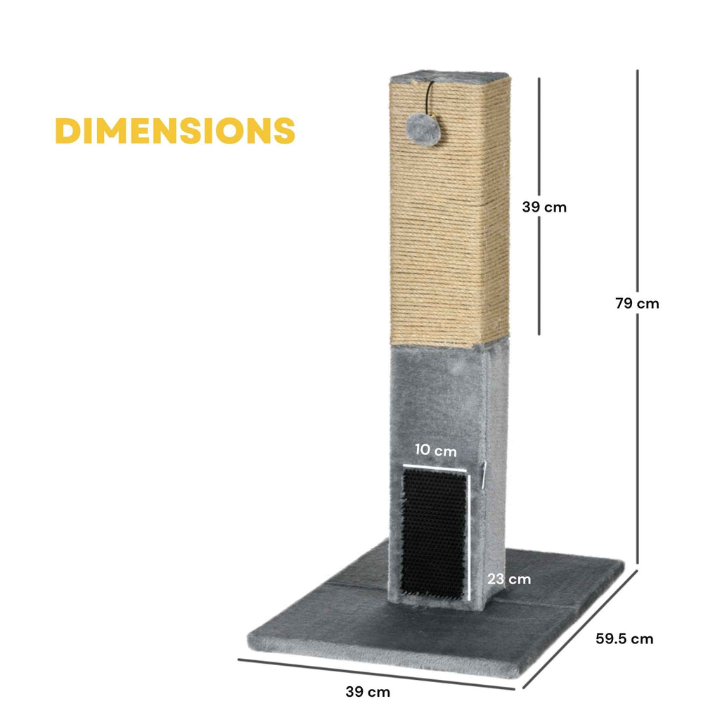 Dimensions for 79cm tall grey cat scratching post