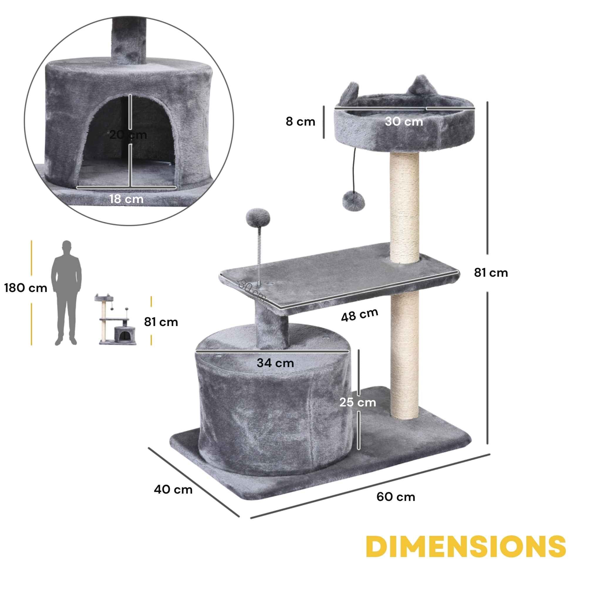 Dimensions for 81cm tall grey cat scratcher