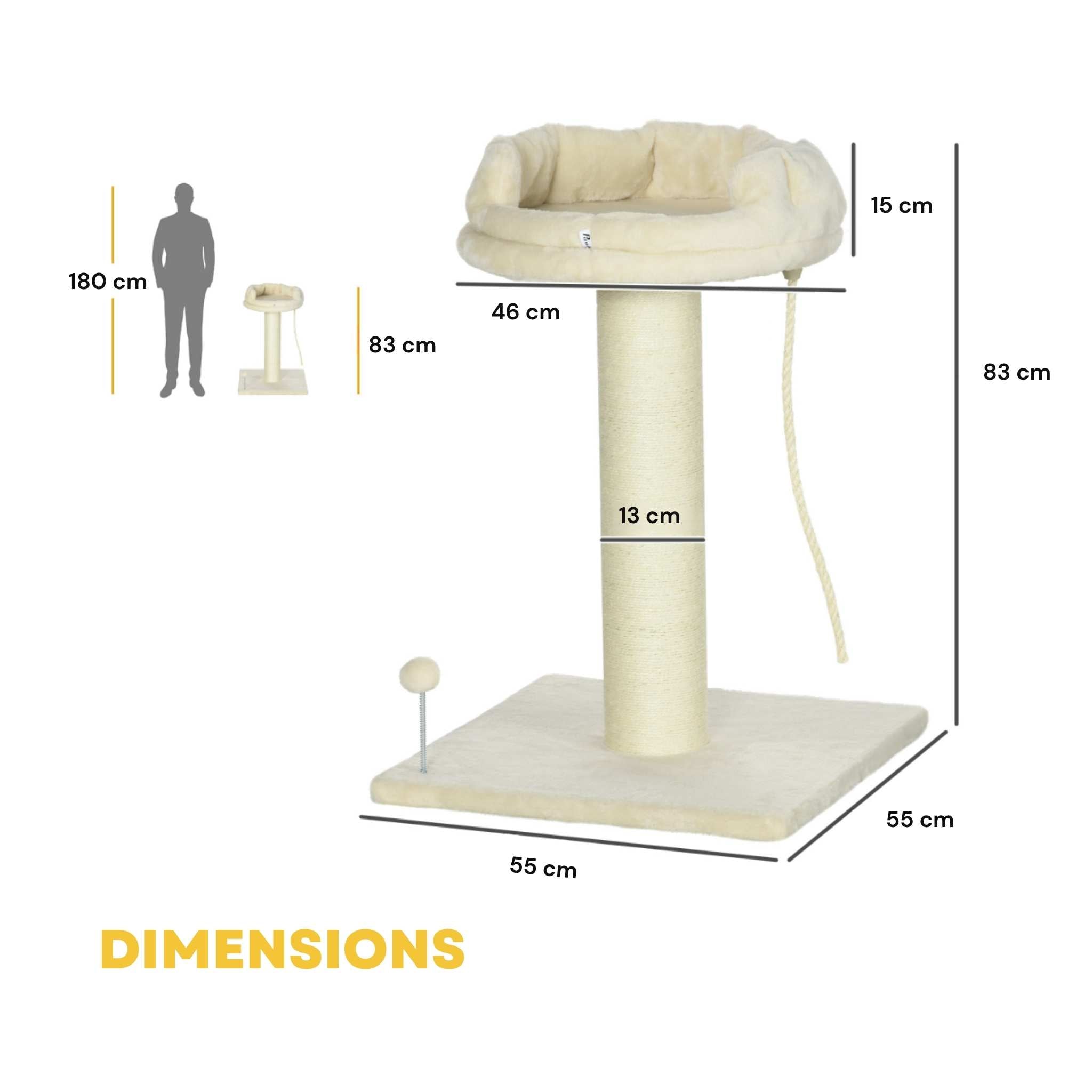 Dimensions for 83cm tall cream cat scratching post