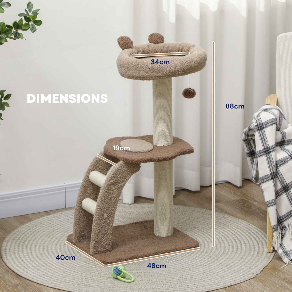Dimensions for 88cm tall brown cat tree