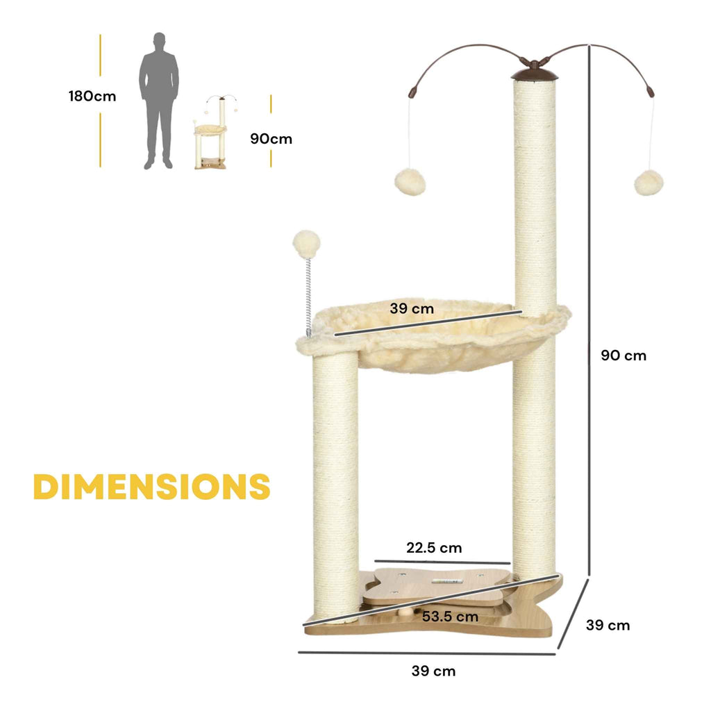 Dimensions for 90cm tall cream cat tree