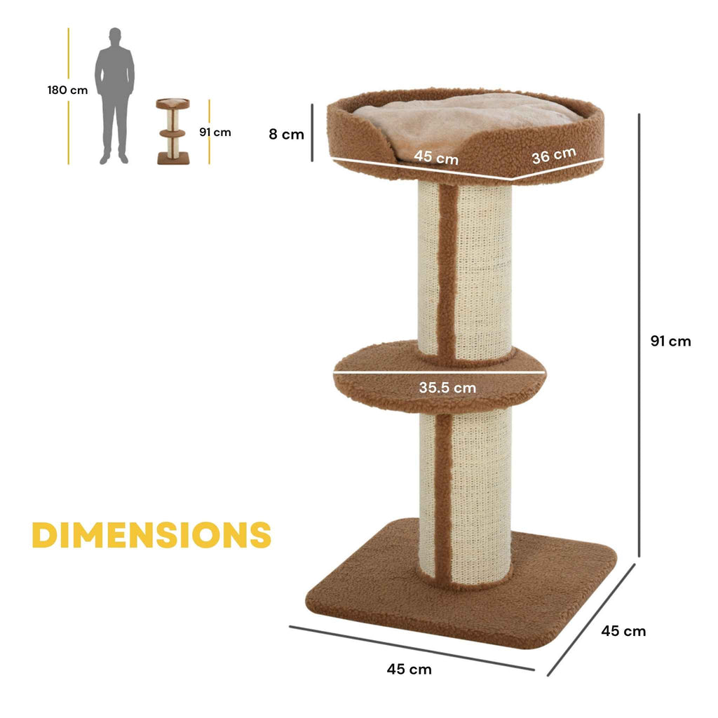 Dimensions for 91cm tall brown cat tree tower