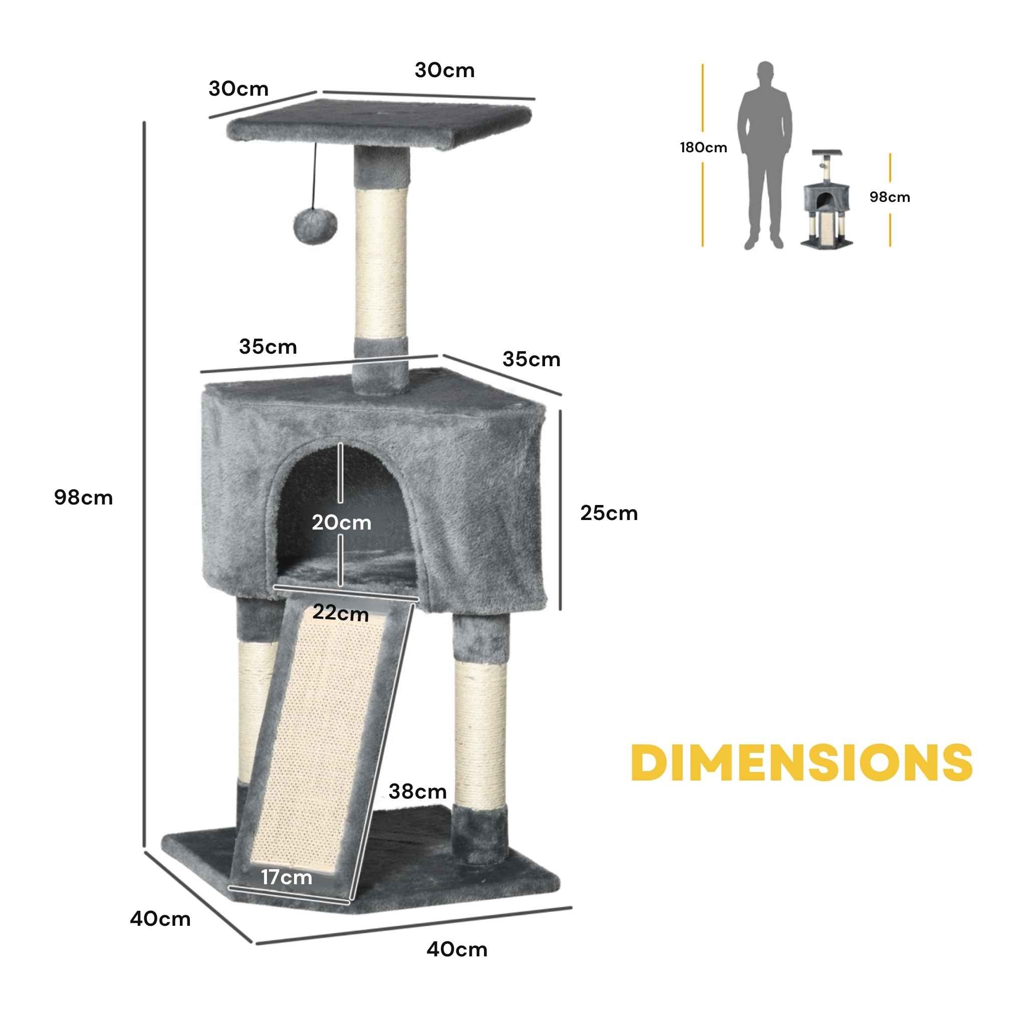 Dimensions for 98cm tall grey cat scratching post