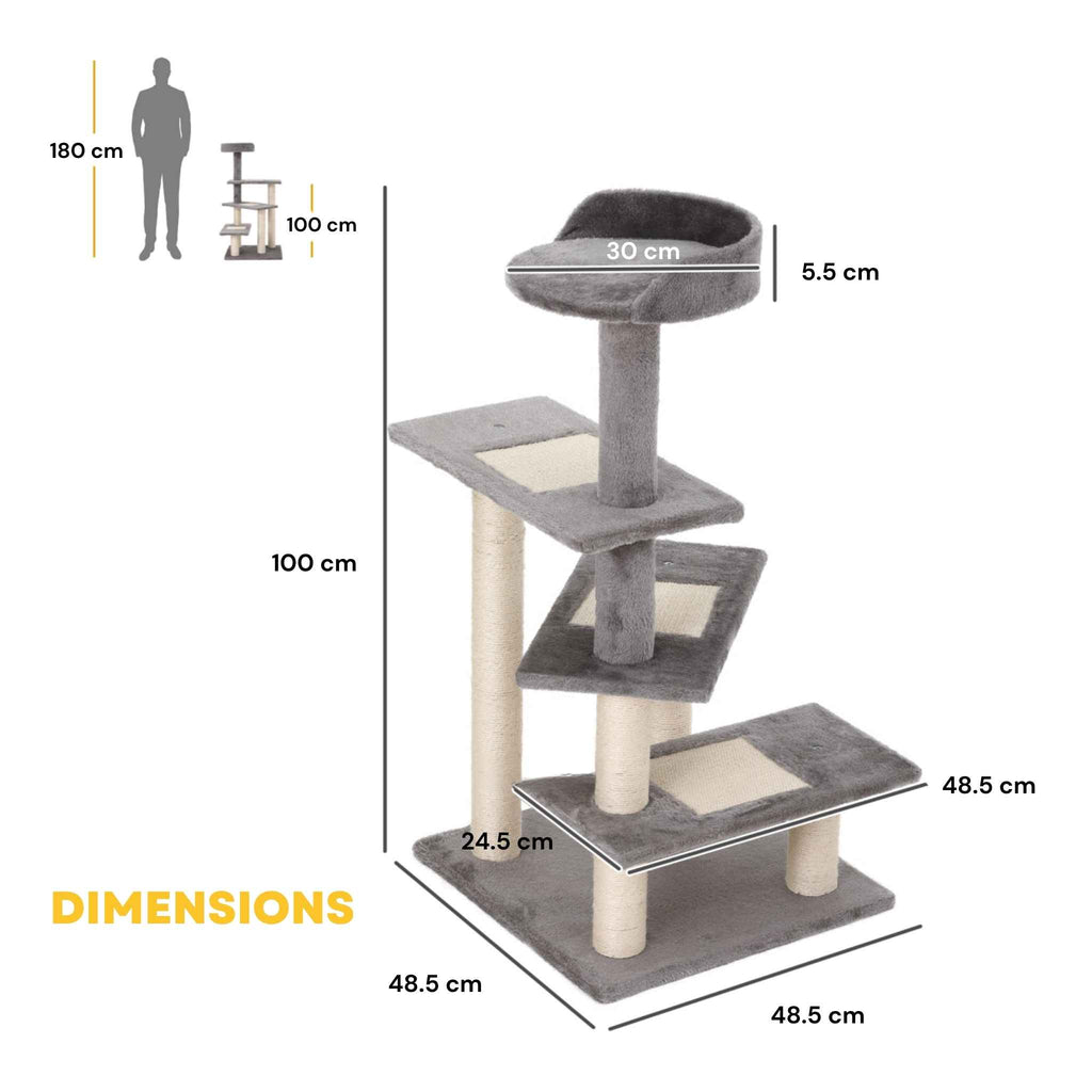 Dimensions for 99cm tall grey cat tree scratcher