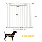 Dimensions for adjustable white 74–87cm x 78cm pet gate