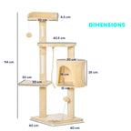 Dimensions for beige cat tree 114cm tall with sisal rope