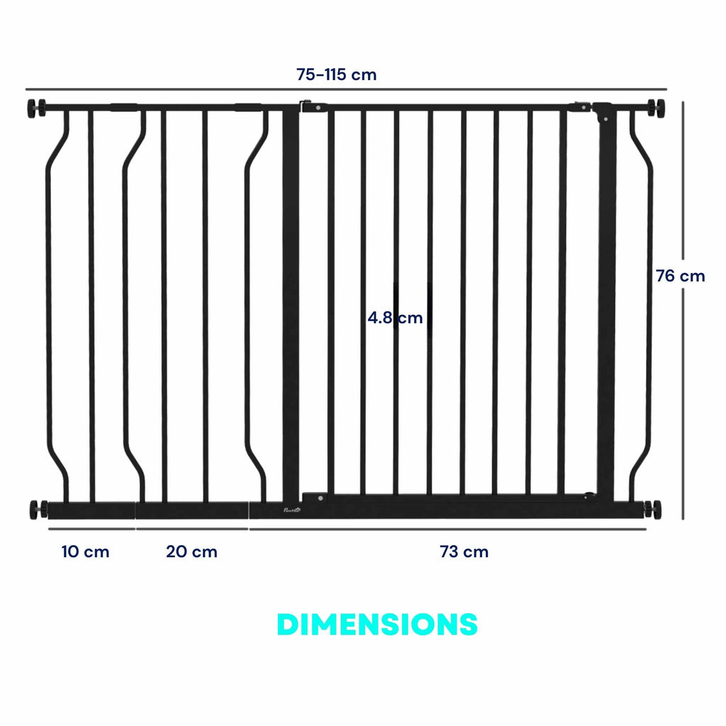 Dimensions for black 75cm-115cm wide dog gate