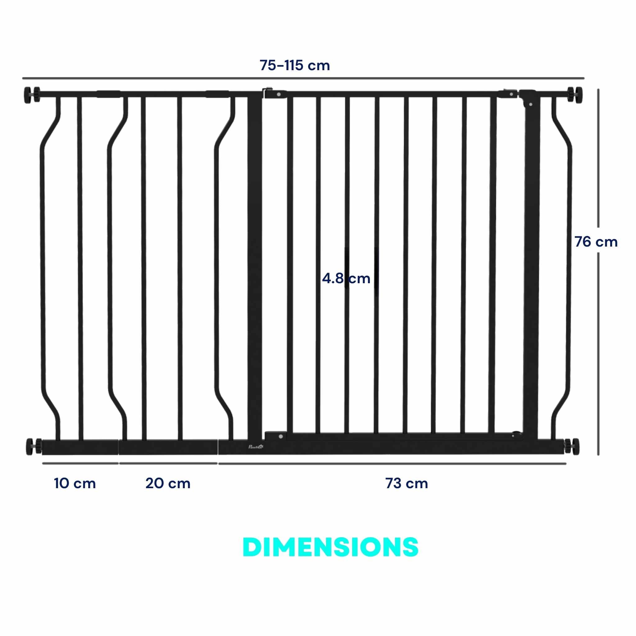Dimensions for black 75cm-115cm wide dog gate