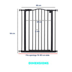 Dimensions for black adjustable width pet gate 74-80cm wide