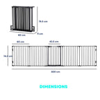 Dimensions for back dog pen and pet gate 300cm x 74cm