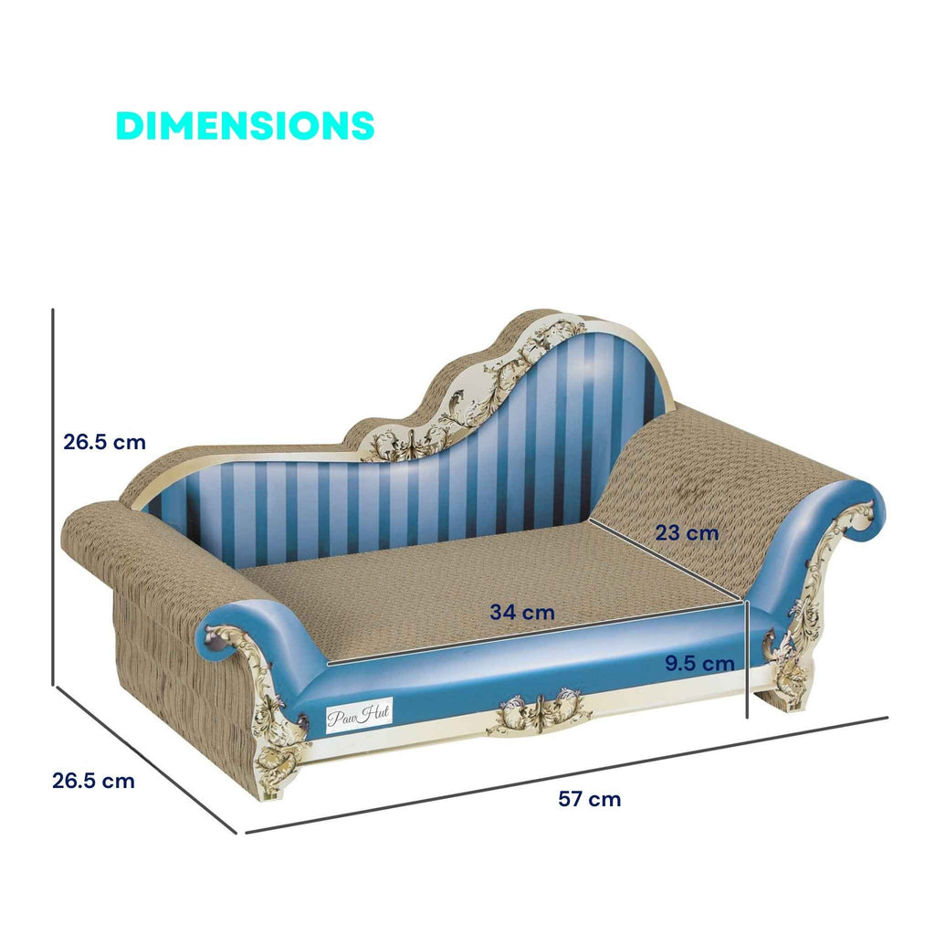 Dimensions for blue sofa style cardboard scratcher