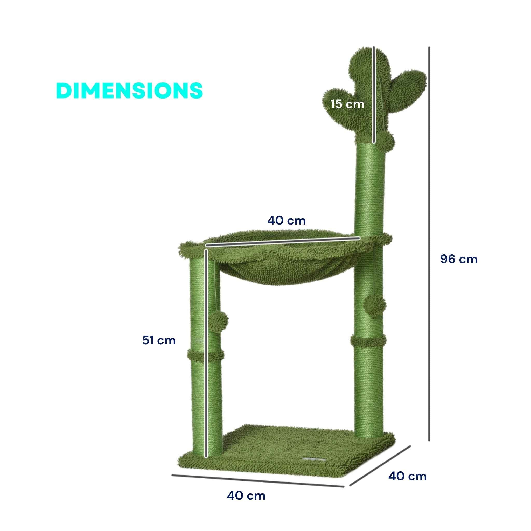 Dimensions for cactus style green cat tree