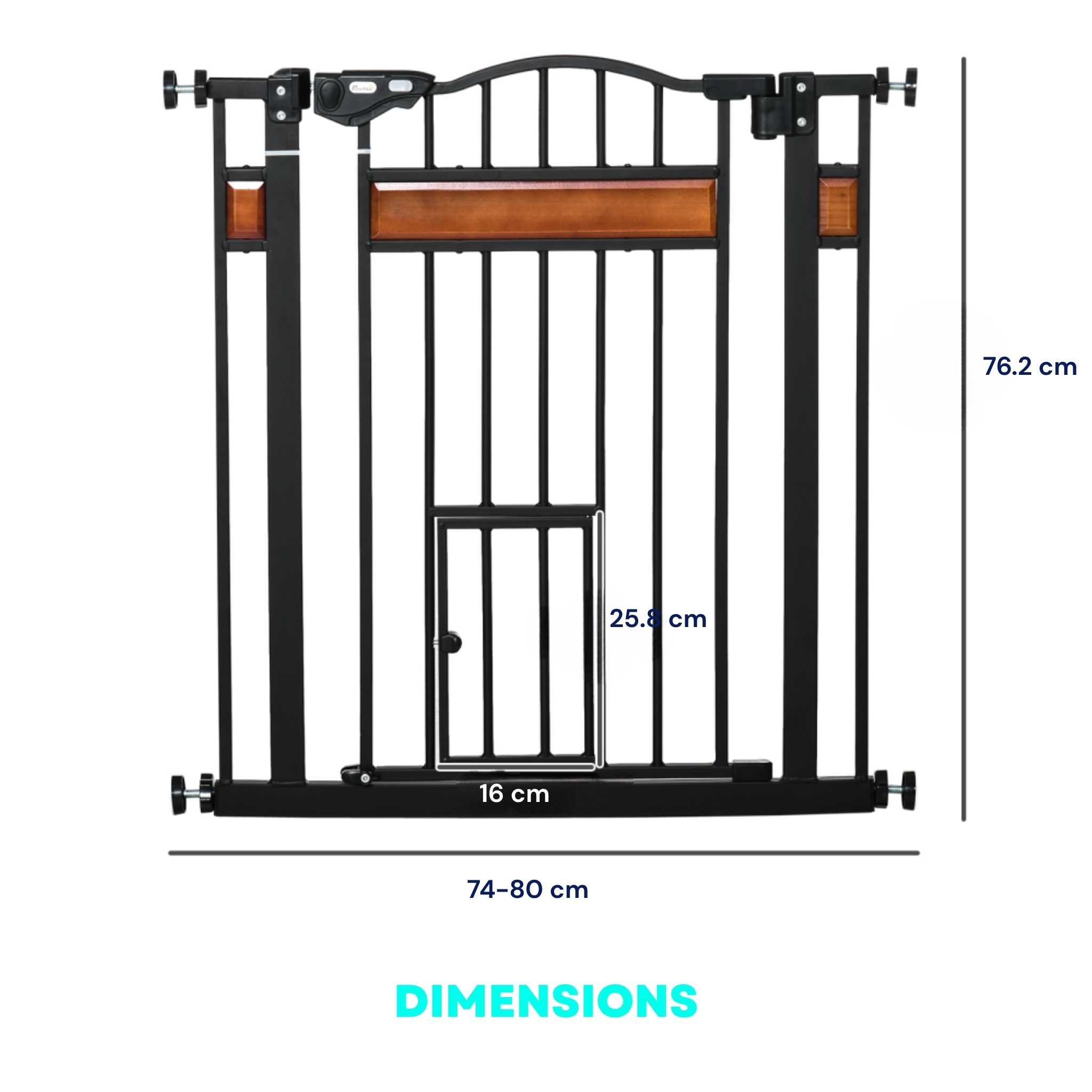 Dimensions for decorative pinewood black dog gate