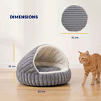 Dimensions for enclosed grey plush fabric cat bed