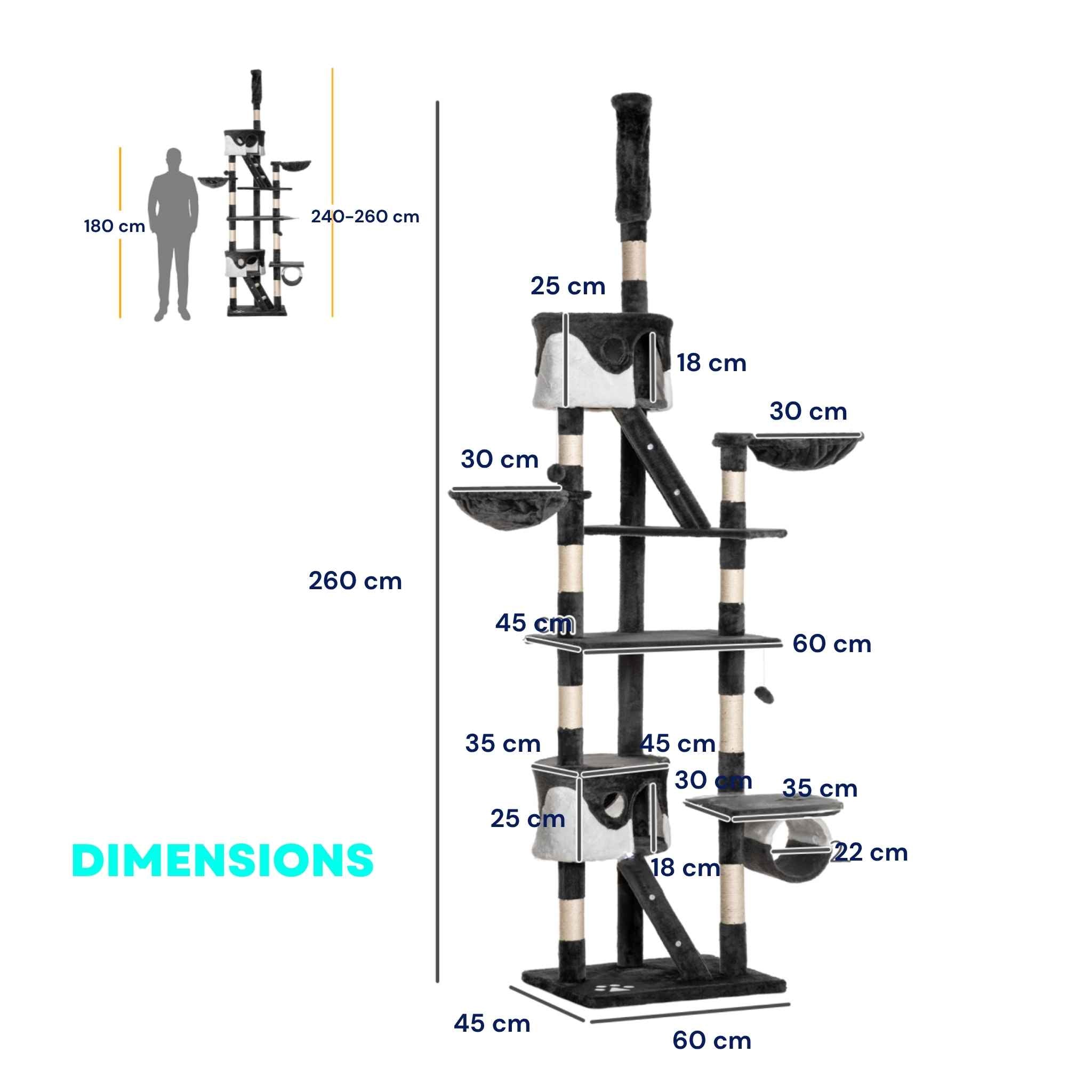 Dimensions for extra large dark grey cat tower