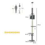 Dimensions for extra tall cat grey scratching post with bed