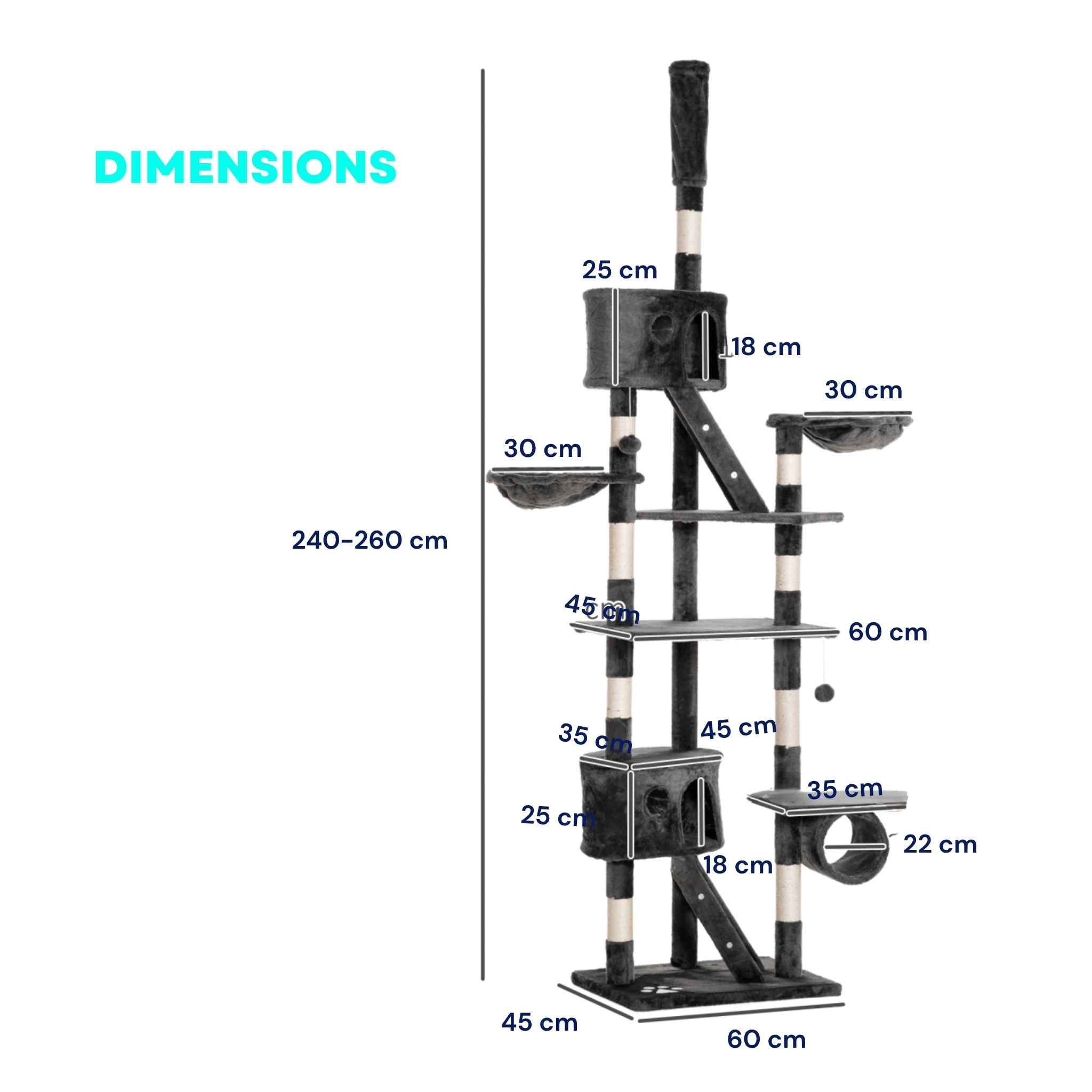 Dimensions for extra tall floor to ceiling dark grey cat tree