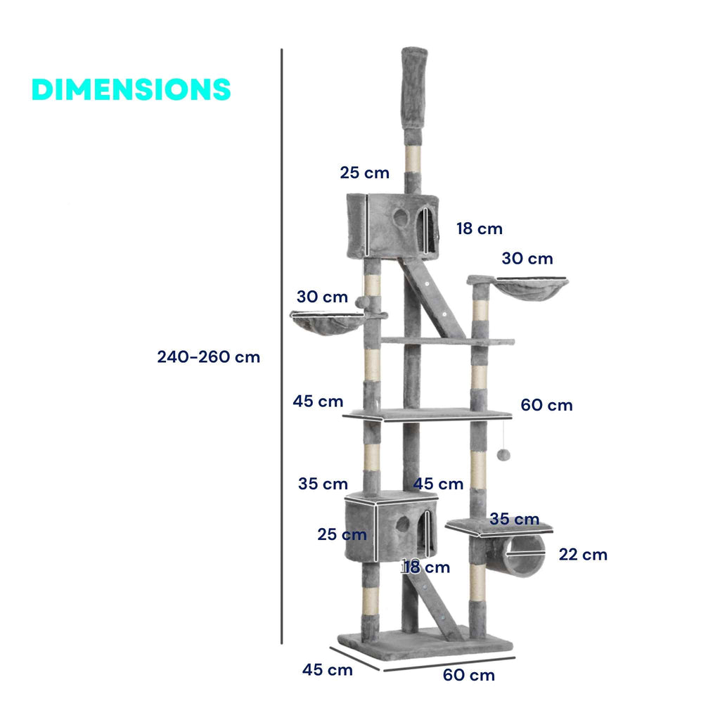 Dimensions for extra tall grey cat tree tower