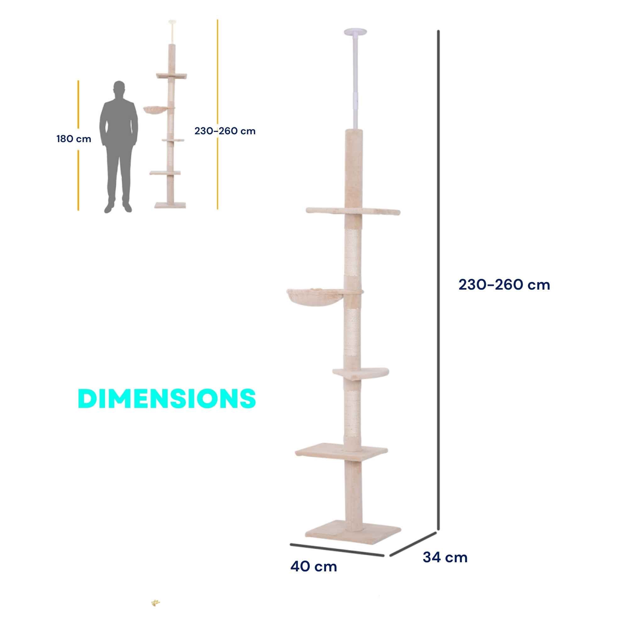 Dimensions for floor to ceiling beige cat tree tower