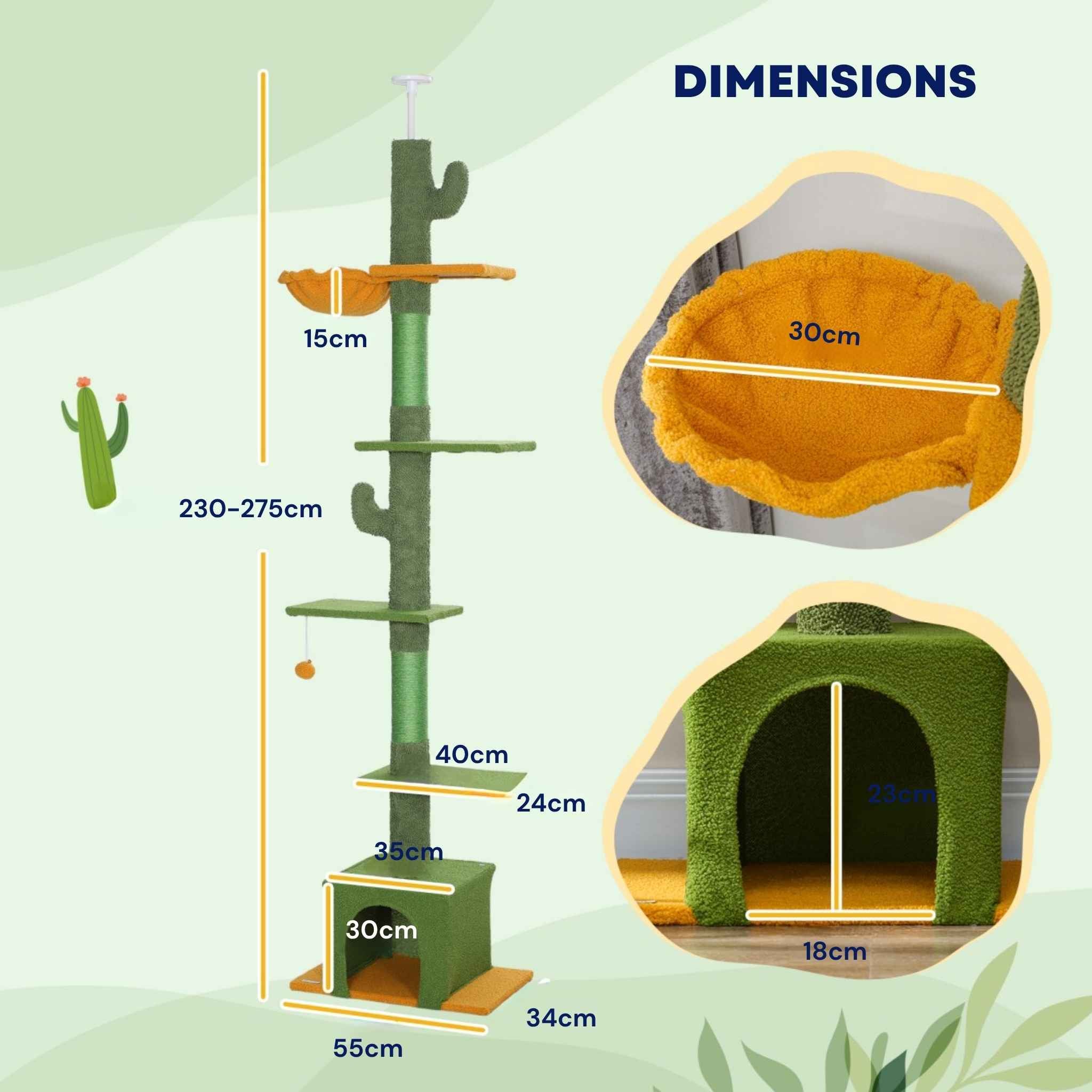 Dimensions for floor to ceiling cactus style cat tree