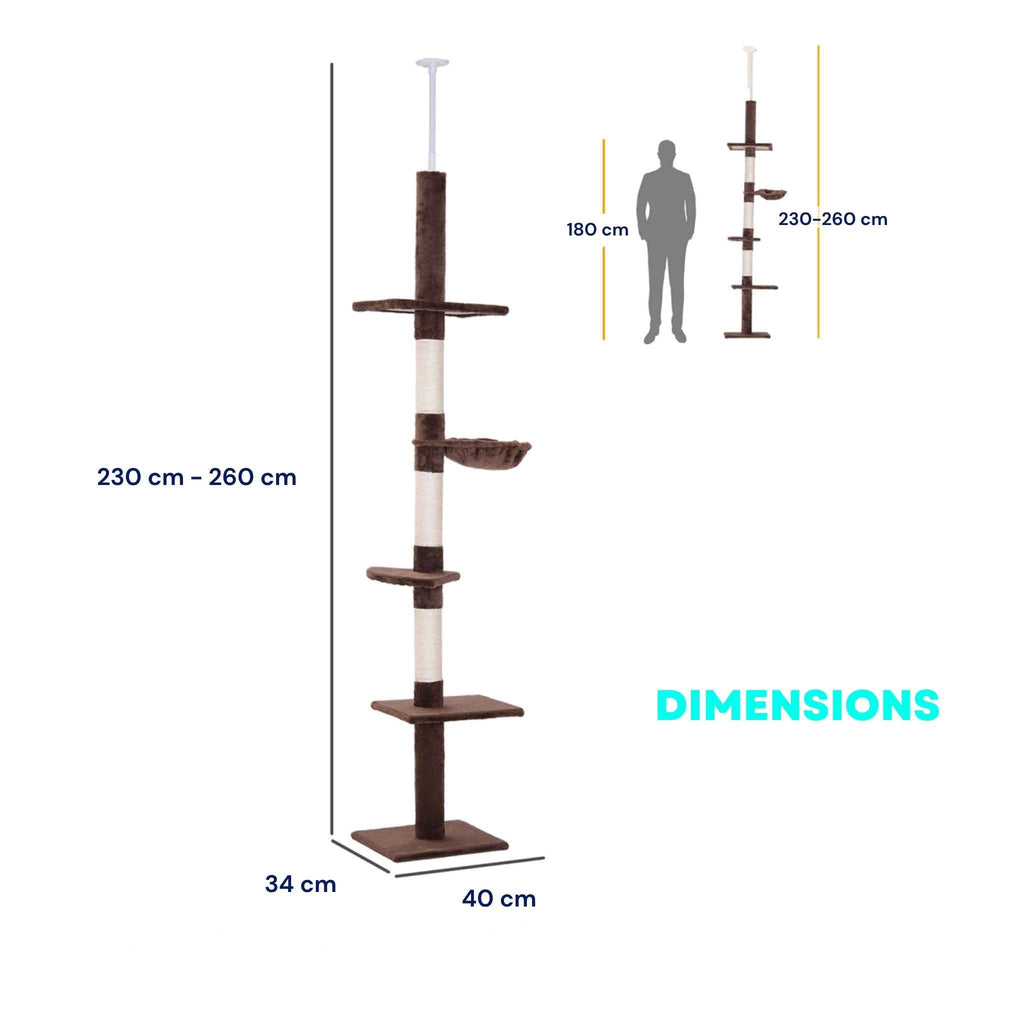 Dimensions for floor to ceiling cat tree tower brown plush fabric