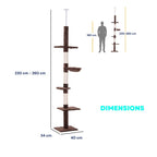 Dimensions for floor to ceiling cat tree tower brown plush fabric