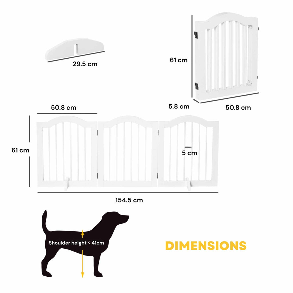 Dimensions for freestanding 154cm x 61cm white pet gate