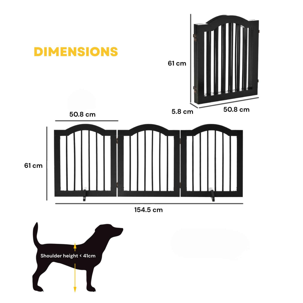 Dimensions for freestanding black 154cm x 61cm pet gate