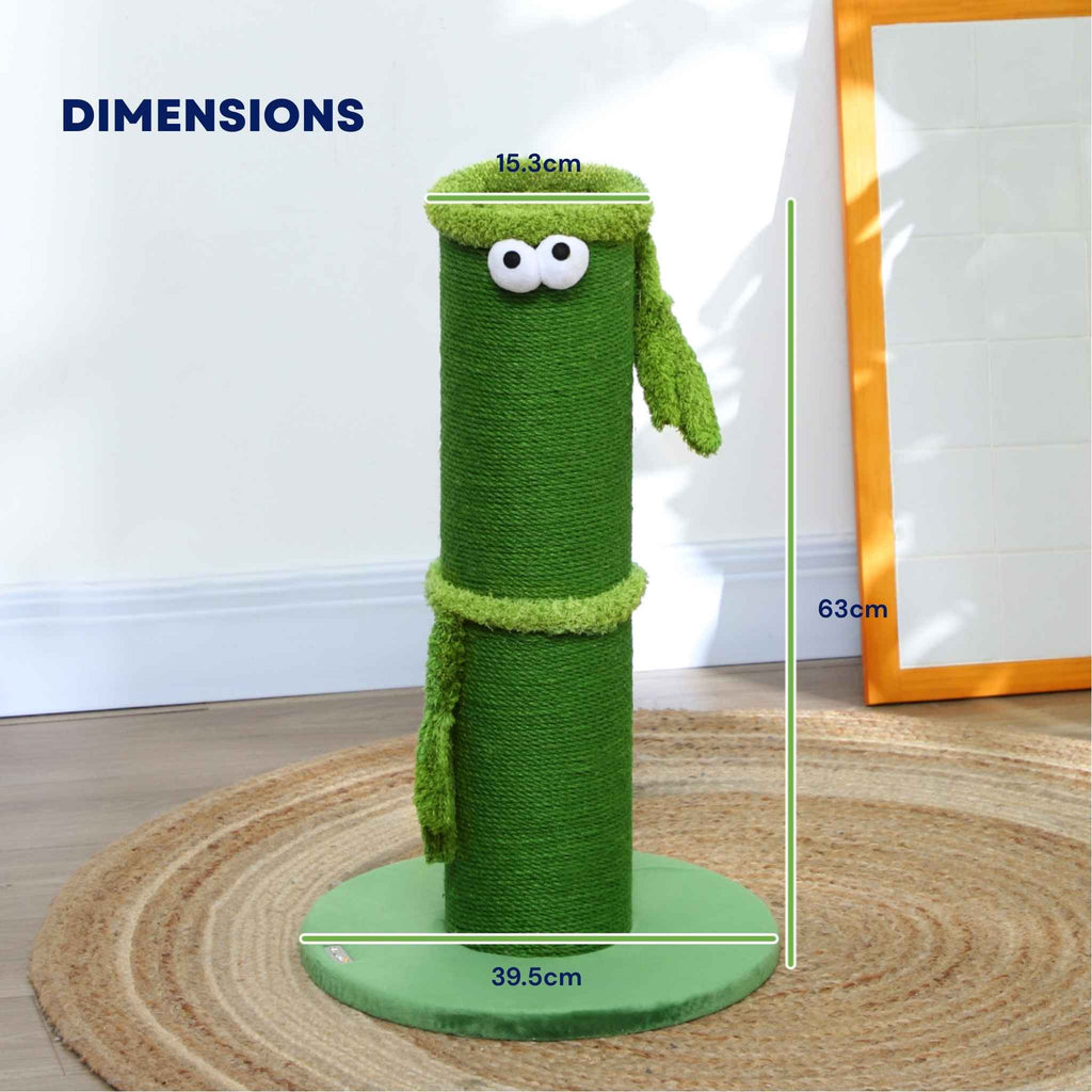 Dimensions for green cat scratching post with comedy eyes