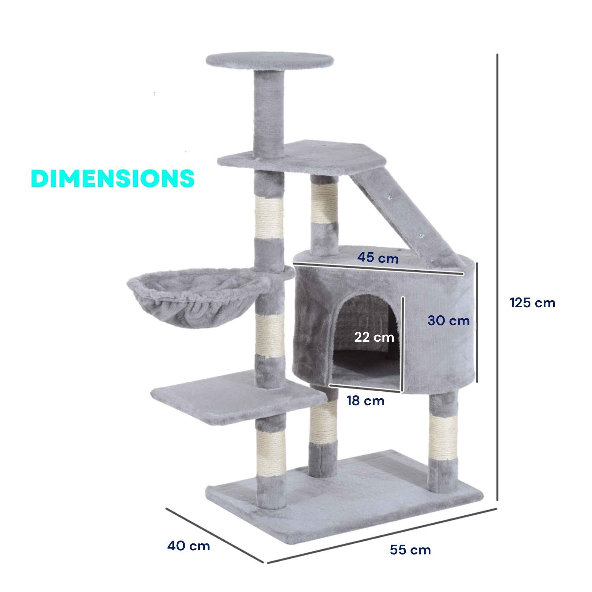 Dimensions for grey 125cm tall cat tree