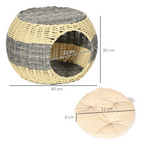 Dimensions for grey & beige enclosed wicker cat bed