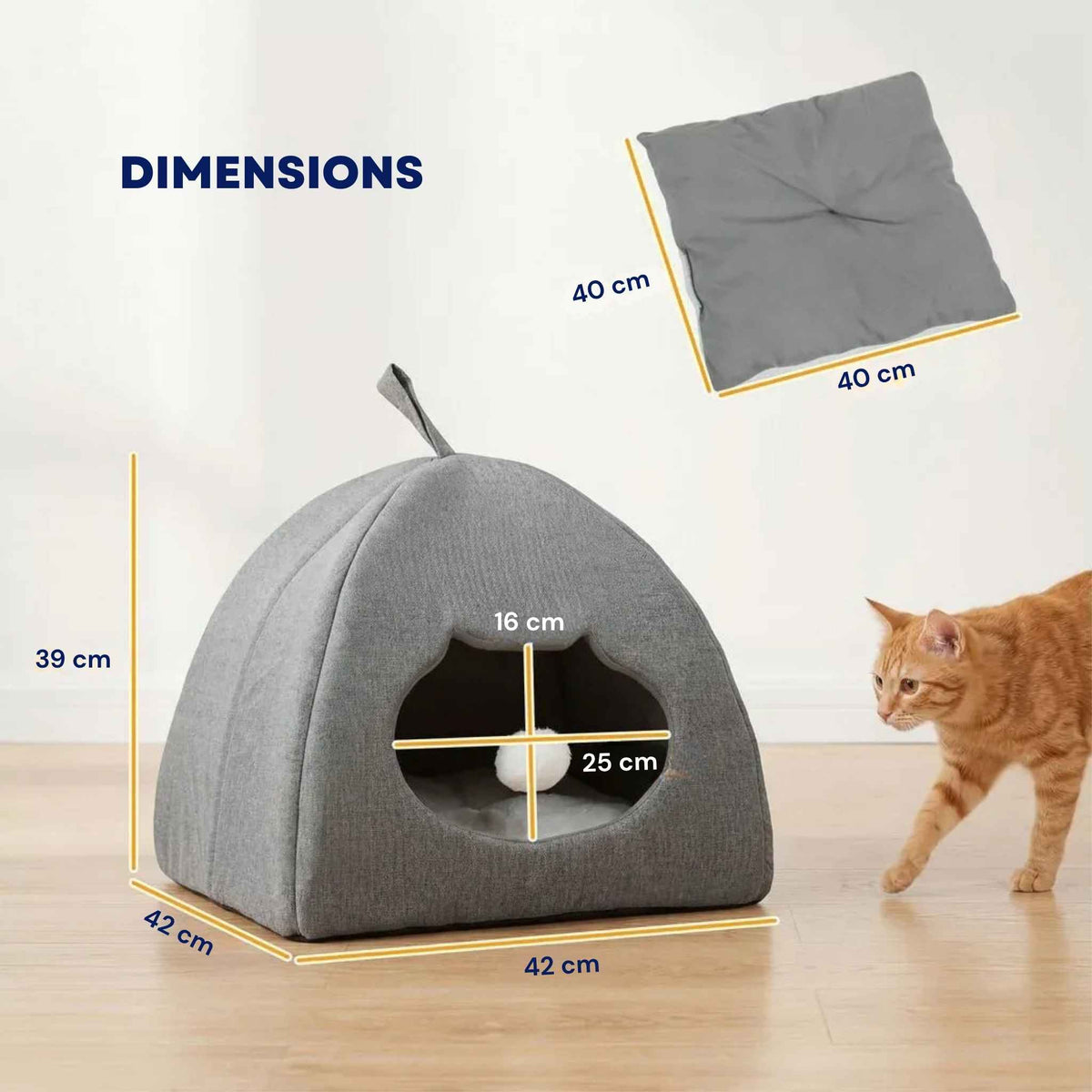 Dimensions for grey cat bed cave