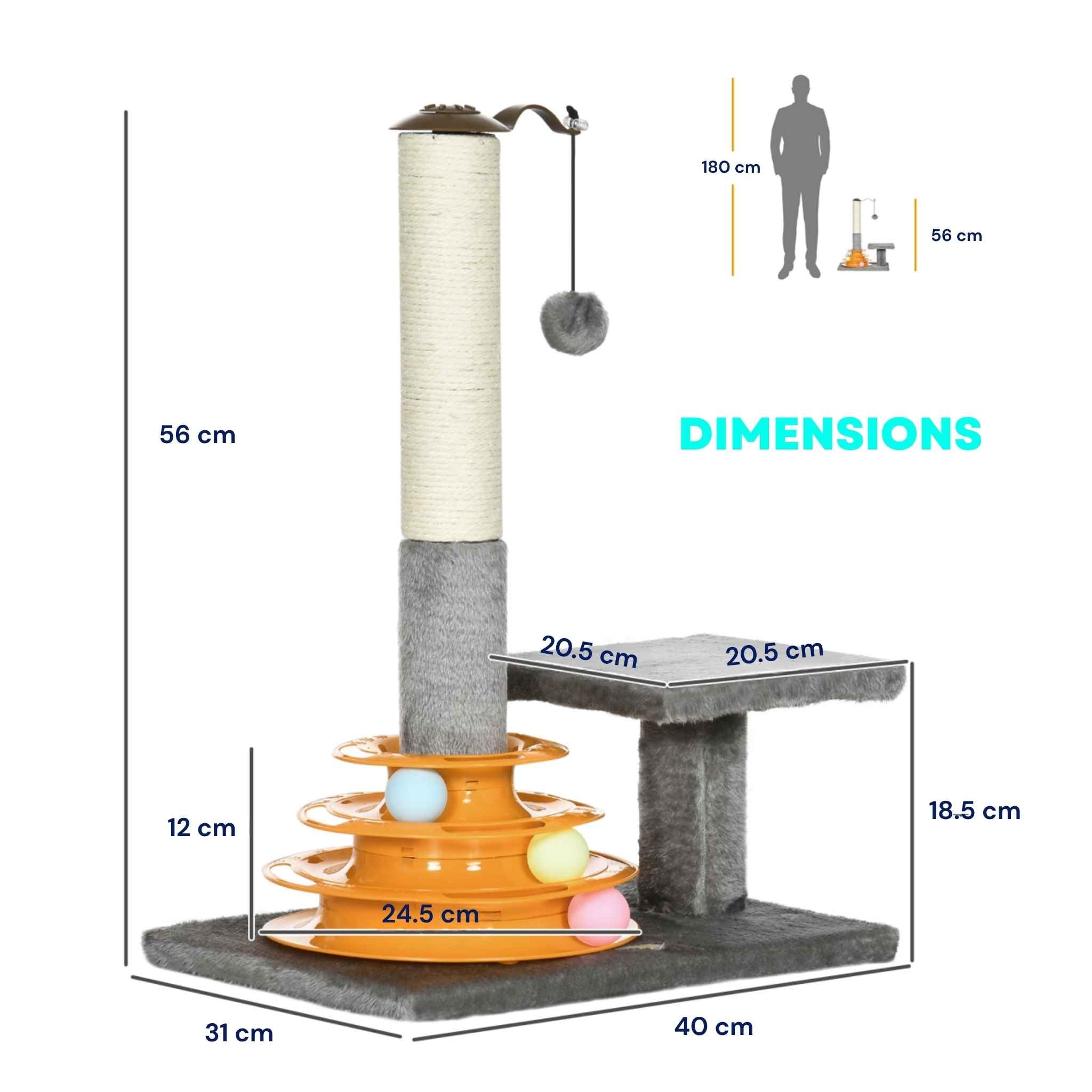 Dimensions for grey cat scratcher with interactive toy