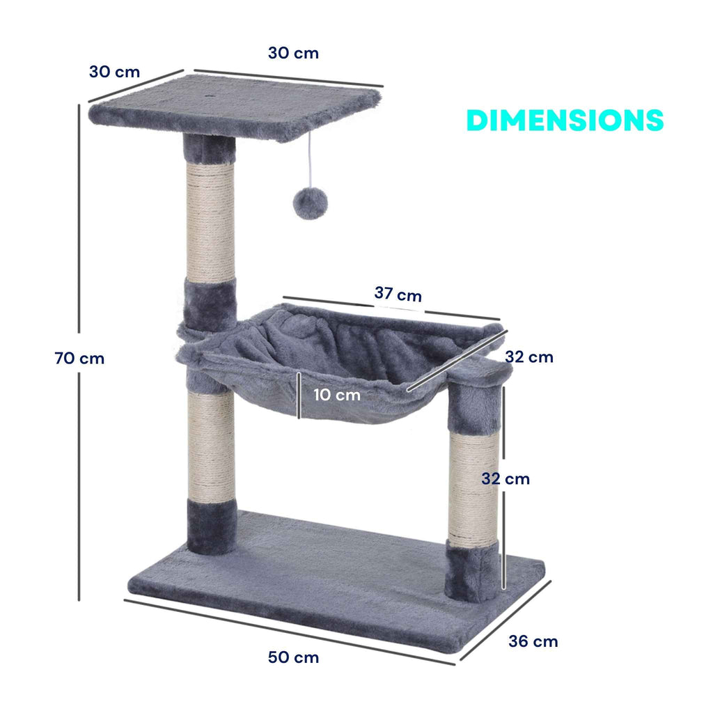 Dimensions for grey cat tree 70cm tall grey plush fabric