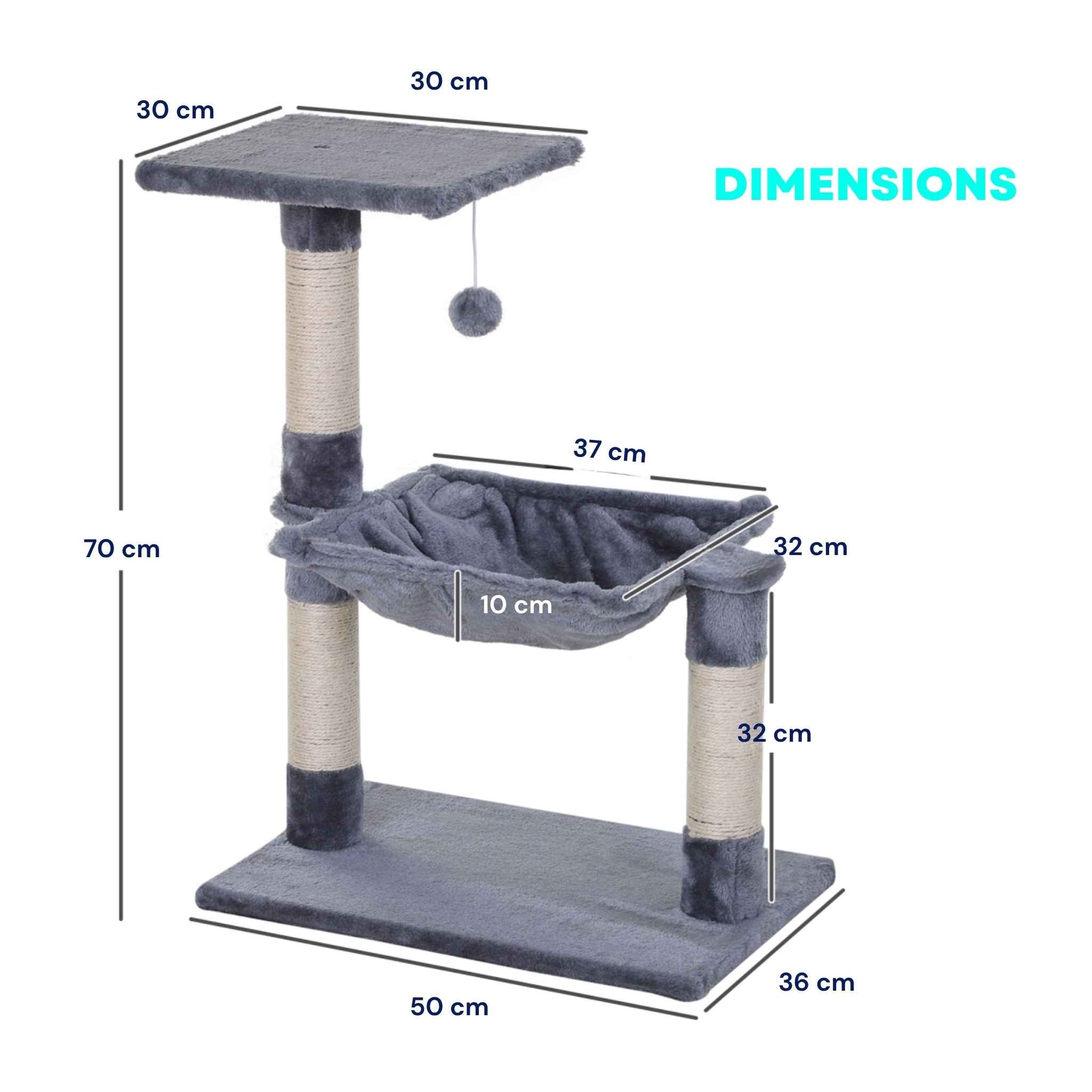 Dimensions for grey cat tree 70cm tall grey plush fabric