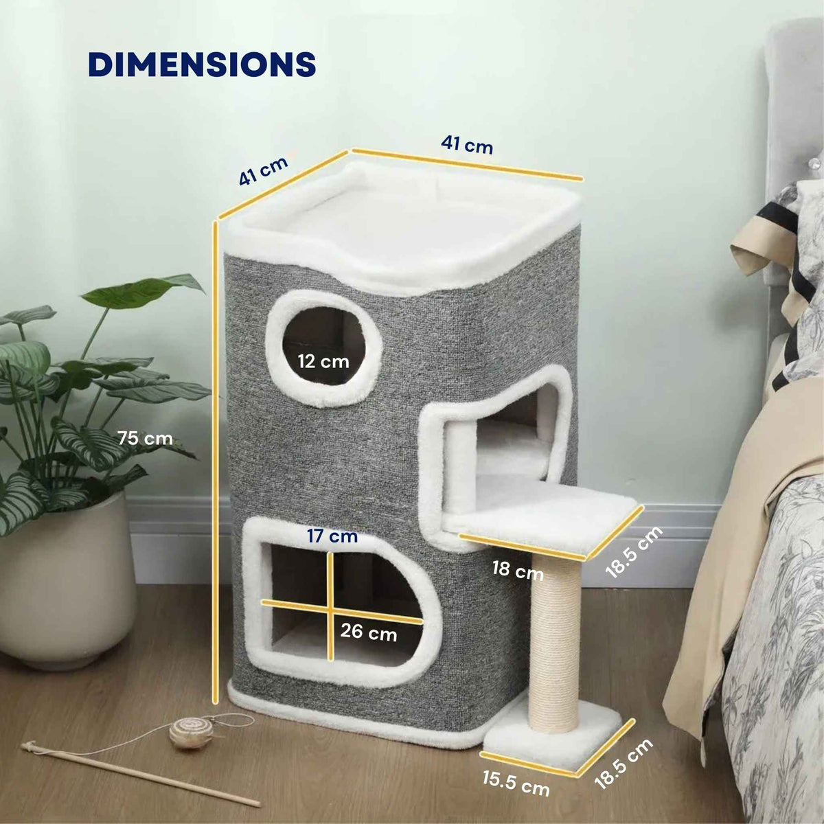 Dimensions for grey cat tree house