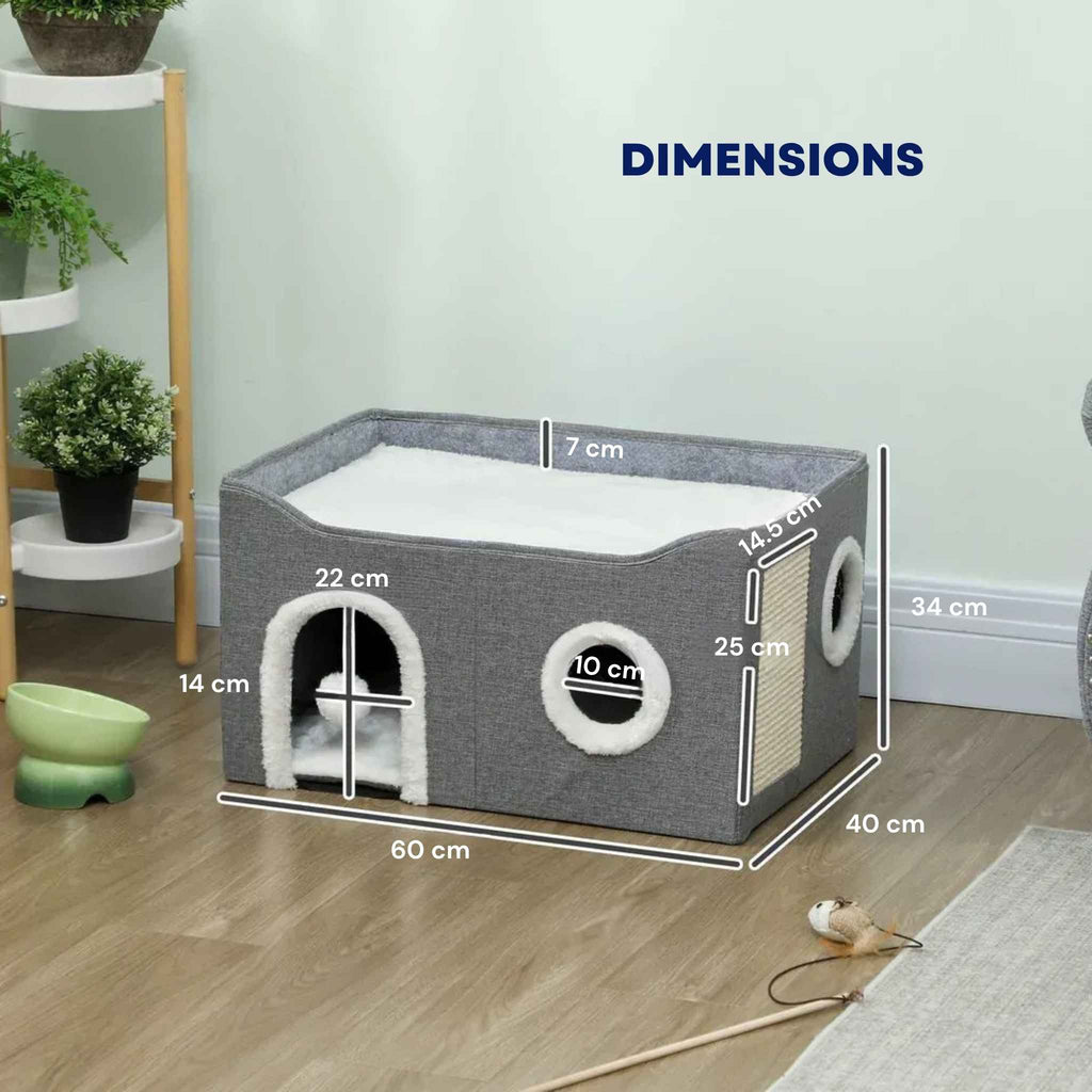 Dimensions for grey fabric enclosed cat bed