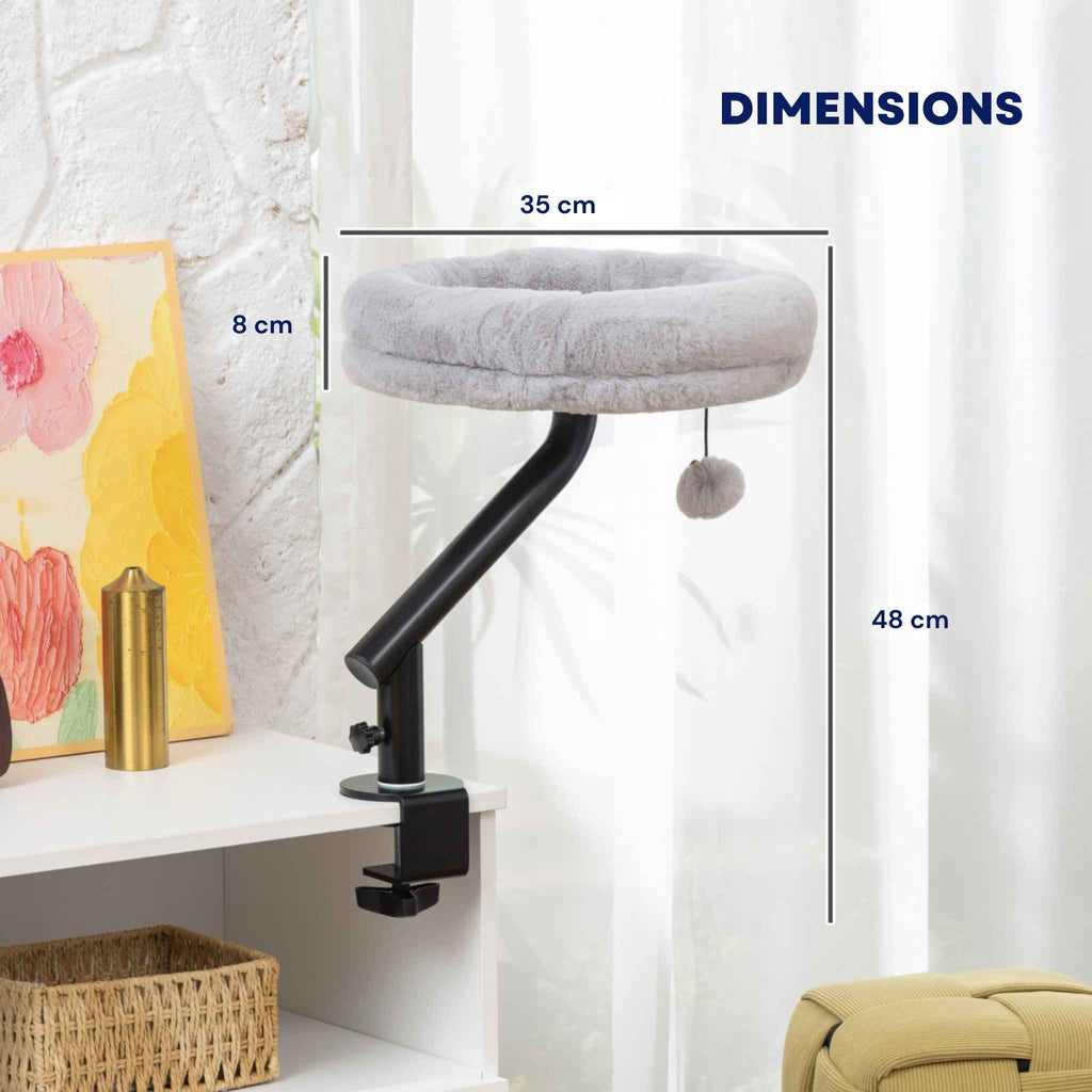 Dimensions for grey rotatable cat desk bed