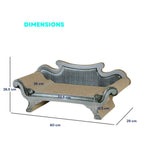 Dimensions for grey sofa shaped cardboard scratcher