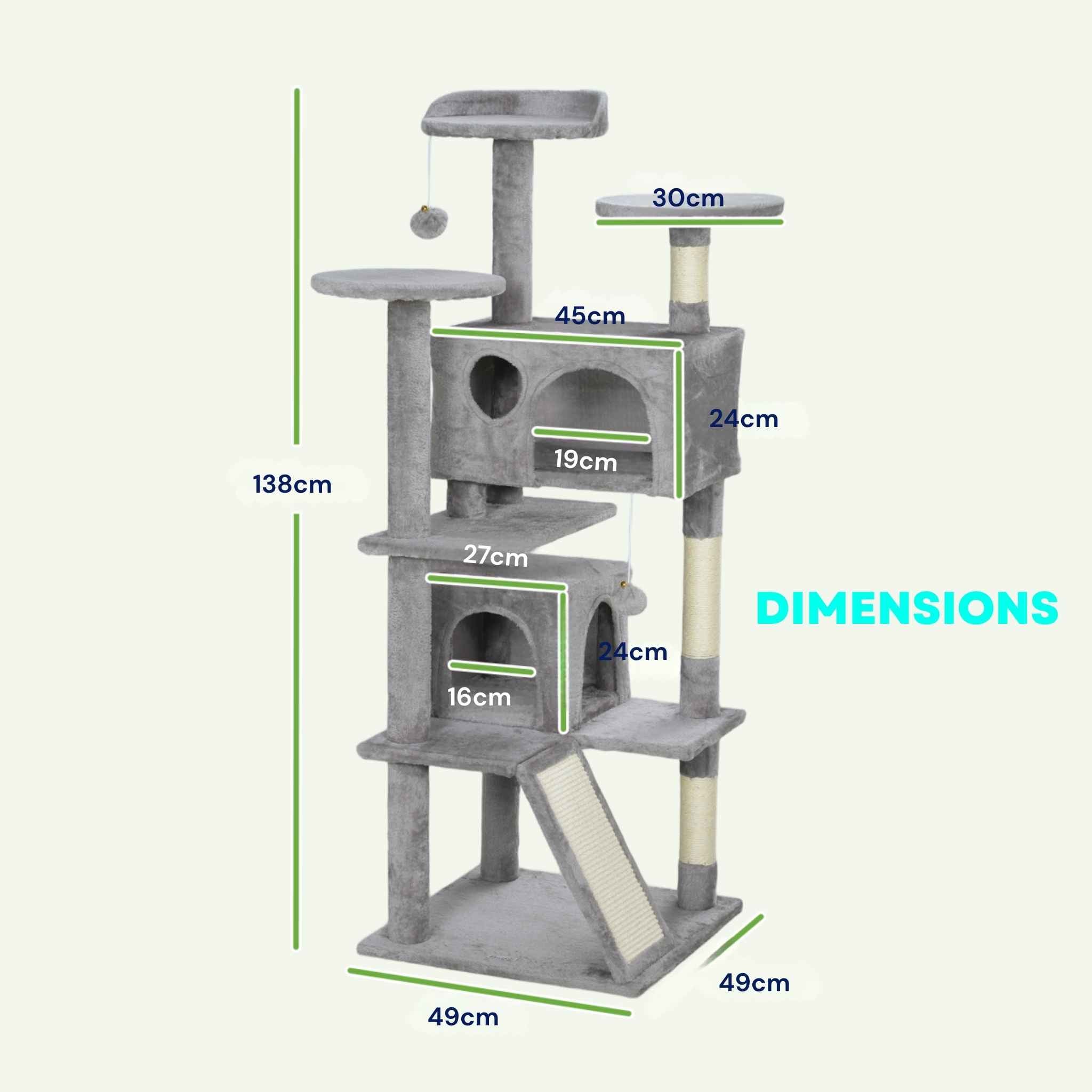 Dimensions for large grey cat tree tower