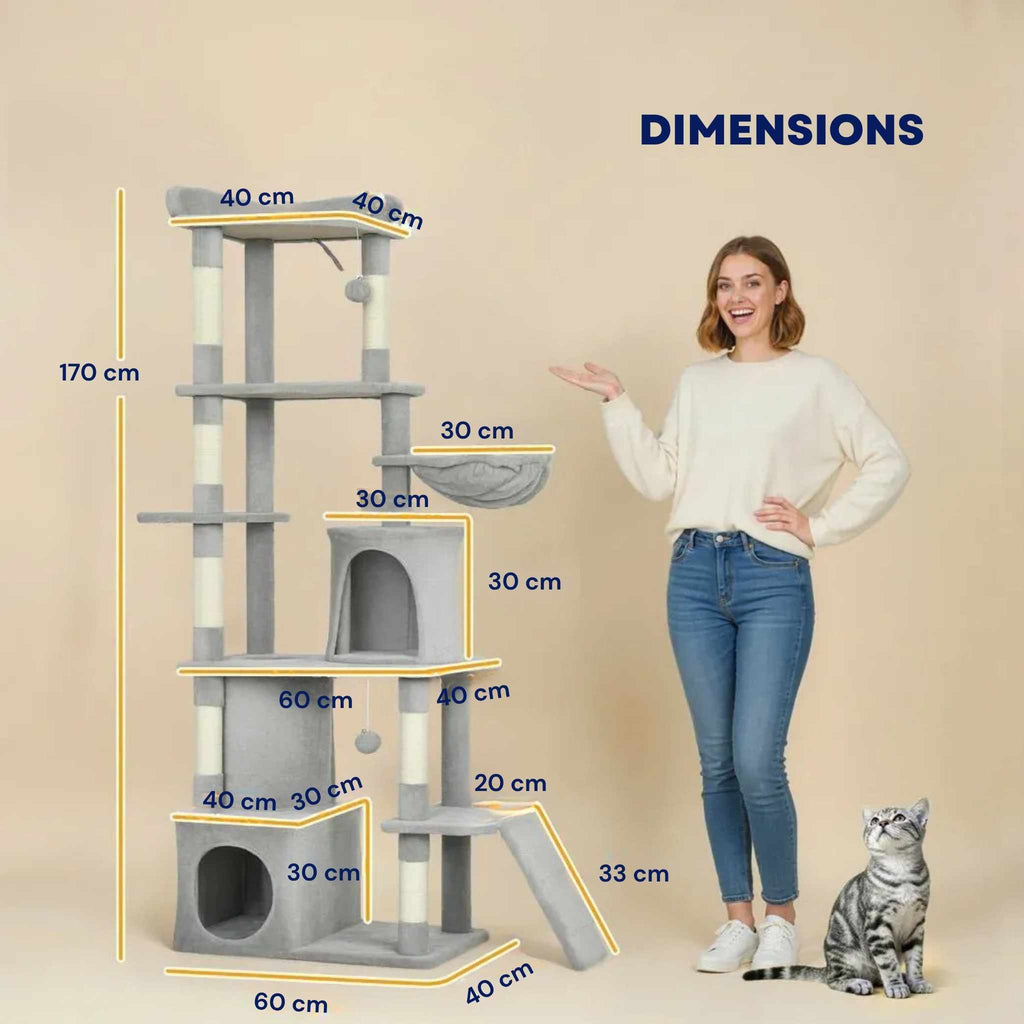 Dimensions for large grey fabric cat tree 170cm tall