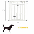 Dimensions for narrow white 74–80cm x 76cm pet gate with cat gate