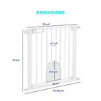 Dimensions for narrow white metal pet gate with cat door